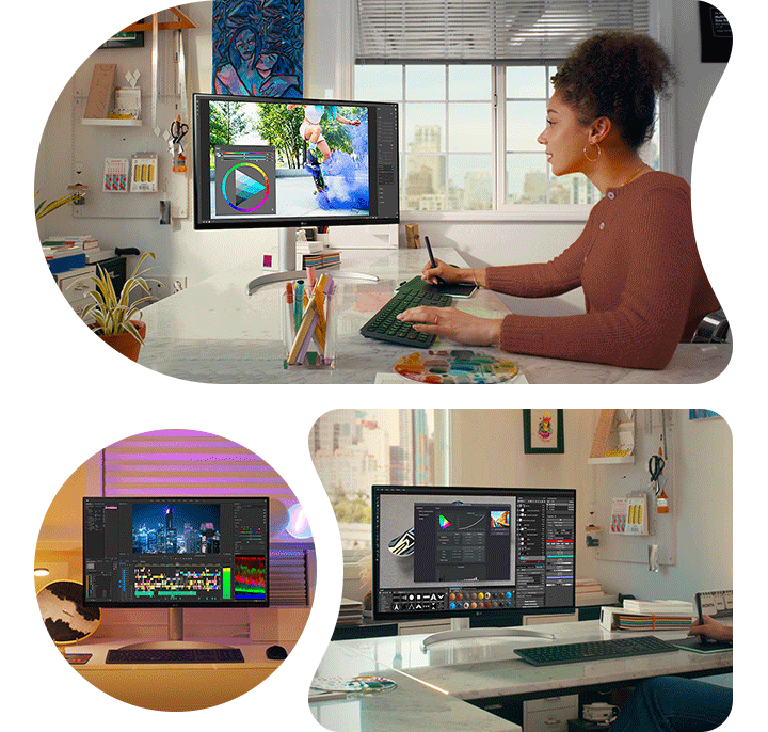 Сцена на Photoshop, стрийминг и редактиране на видео с 32UQ850V.