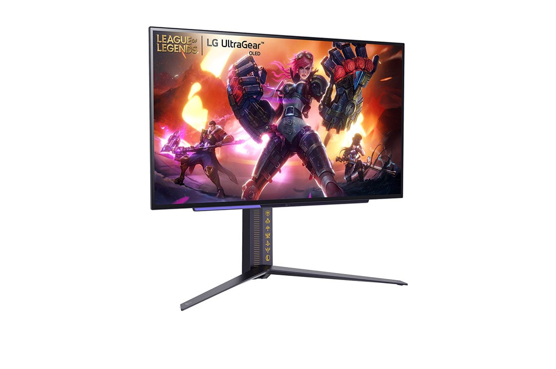 LG 27” UltraGear™ 16:9 аспектно съотношение OLED QHD League of Legends Edition геймърски монитор с 240 Hz честота на опресняване, изглед отстрани под ъгъл +15 градуса, 27GR95QL-B, thumbnail 3