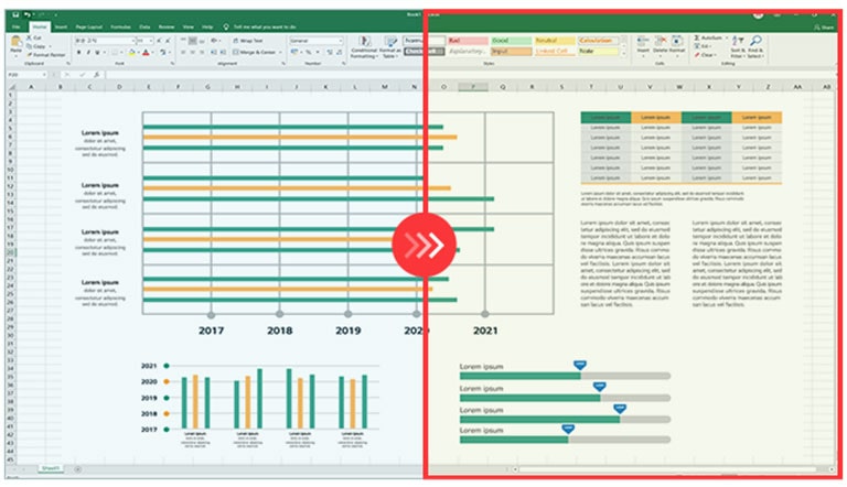 Сравнително изображение на дясната страна с приложен режим на четене и лявата страна без приложен режим на четене.