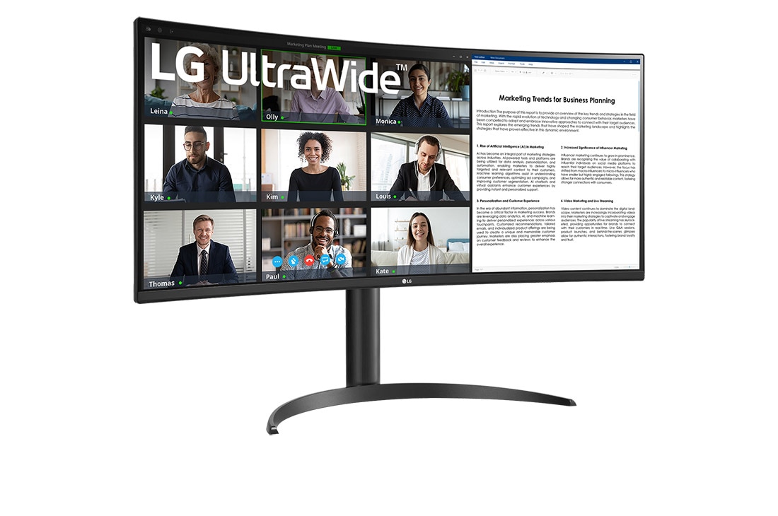 LG 34” UltraWide™ 21:9 извит VA монитор с 100 Hz честота на опресняване., изглед отстрани под ъгъл +15 градуса, 34WR55QK-B, thumbnail 3