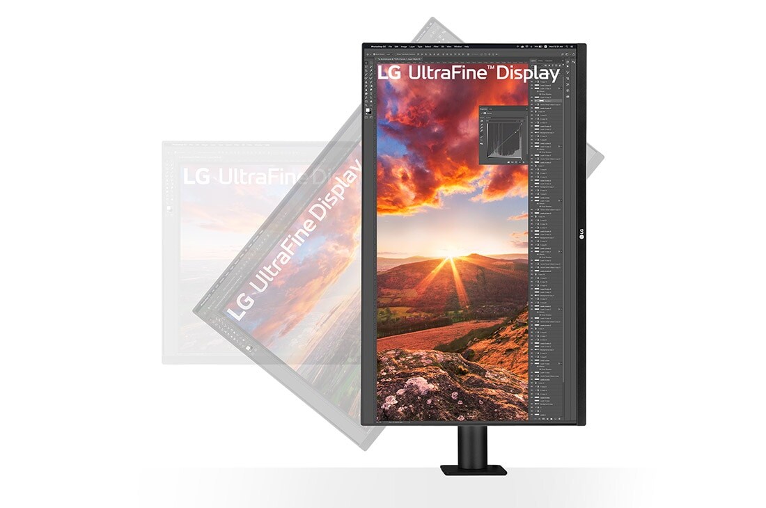 LG 32” UltraFine™ 16:9 аспектно съотношение 4K IPS Ergo монитор с честота на опресняване 60 Hz, изглед отгоре с монитора завъртян ± 280˚, 32UN880K-B, thumbnail 6