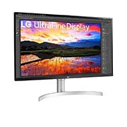 LG 32” UltraFine™ 16:9 аспектно съотношение 4K IPS монитор с честота на опресняване 60 Hz, изглед отстрани под ъгъл +15 градуса, 32UN650K-W, thumbnail 3