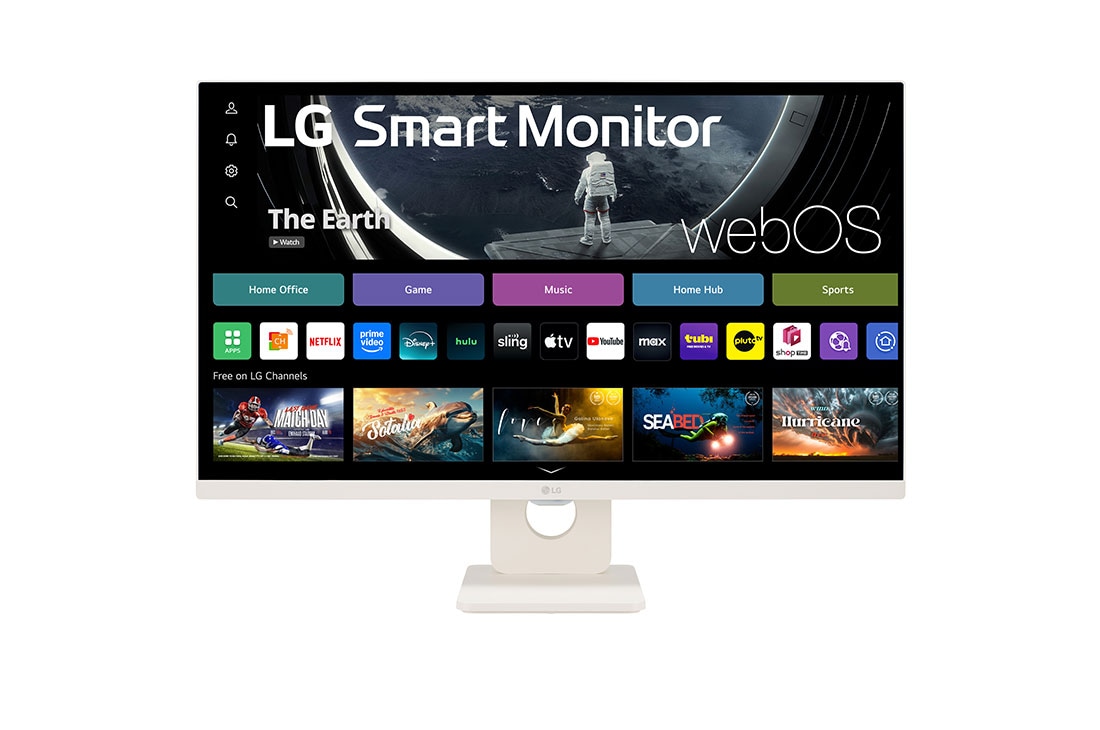LG 27” 16:9 Smart Monitor с webOS платформа и 100Hz честота на опресняване, front view with remote control, 27U511SA-W