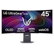 LG UltraGear™ 45-инчов OLED 240Hz WQHD извит смарт монитор за игри | webOS, 0,03 ms (GtG), 240Hz, DisplayHDR True Black 400, изглед отпред, 45GX90SA-B, thumbnail 1