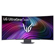 LG UltraGear™ 45-инчов OLED 240Hz WQHD извит смарт монитор за игри | webOS, 0,03 ms (GtG), 240Hz, DisplayHDR True Black 400, изглед отпред на монитора с наведена стойка, 45GX90SA-B, thumbnail 4