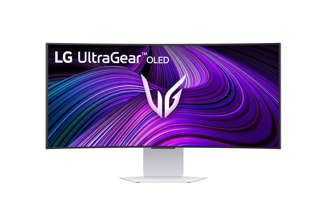 LG 34'' UltraGear™ OLED 21:9 WQHD интелигентен монитор за игри с 240Hz честота на опресняване, изглед отпред на монитора с наведена стойка, 34GX90SA-W, thumbnail 4