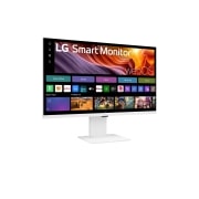 LG 32” 16:9 Smart Monitor с webOS платформа и 60Hz честота на опресняване, изглед отстрани под ъгъл -15 градуса с уебкамера, 32U850SA-W, thumbnail 4