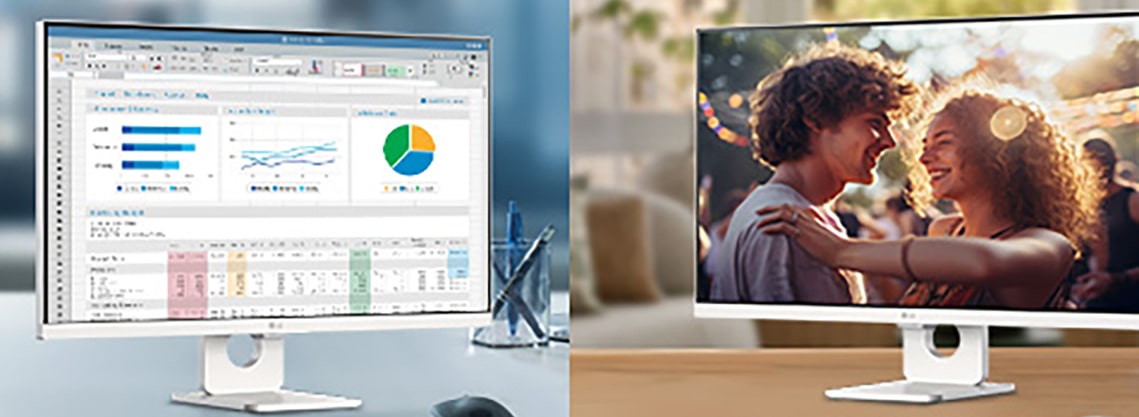 Снимка, представяща LG SMART Monitor в офиса и дома.	