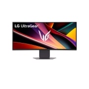 LG 34-инчов UltraGear™ WQHD извит геймърски монитор с честота на опресняване 160Hz, изглед отпред на монитора с наведена стойка, 34G600A-B, thumbnail 4