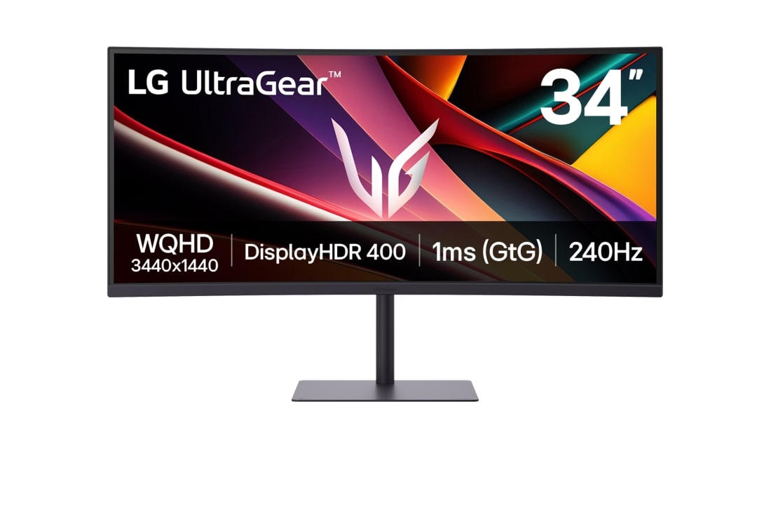 LG 34'' UltraGear™ WQHD извит геймърски монитор с честота на опресняване 240Hz, изглед отпред, 34G630A-B
