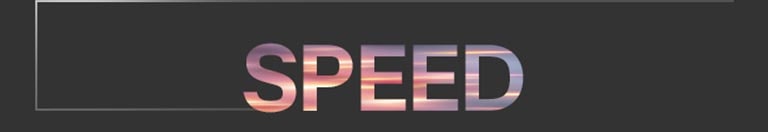 Думата „SPEED“ с големи градиентни букви, центрирана на тъмен фон с тънко очертана рамка, простираща се отляво.