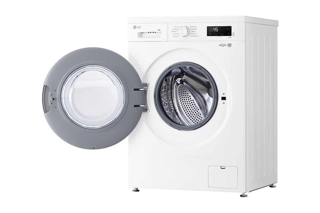 LG 7 кг, макс. 1200 оборота/мин., Перална машина с пара, Изглед от дясна страна с отворена врата, F2X10S7NWH, thumbnail 9