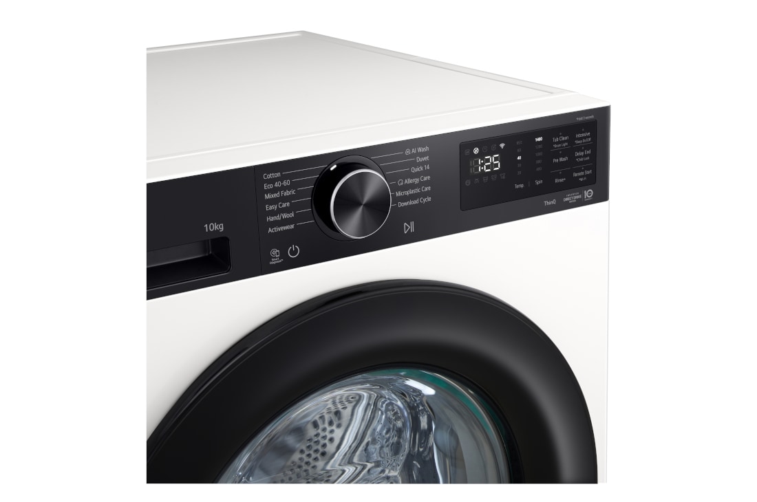 LG 10 кг, макс. 1400 оборота/мин., Перална машина с пара, AI DD™ и WiFi , Изображение, показващо намаляване на емисиите на микропластмаси с до 60% на фона на изображение, изобразяващо вълни, F4X5N10NHK, thumbnail 4