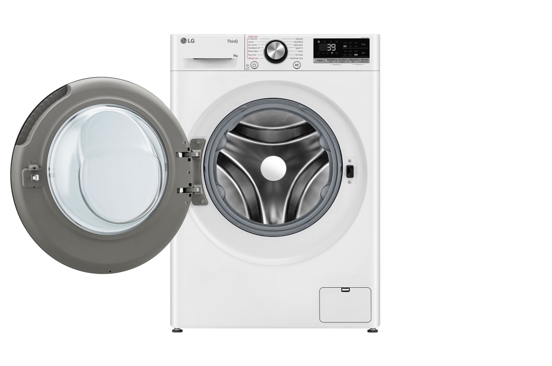 LG 9 кг, макс. 1200 оборота/мин., Перална машина с пара, TurboWash™360, AI DD™ и WiFi , Slim дизайн​, Изглед отпред с отворена врата, F2WR709S2W, thumbnail 2