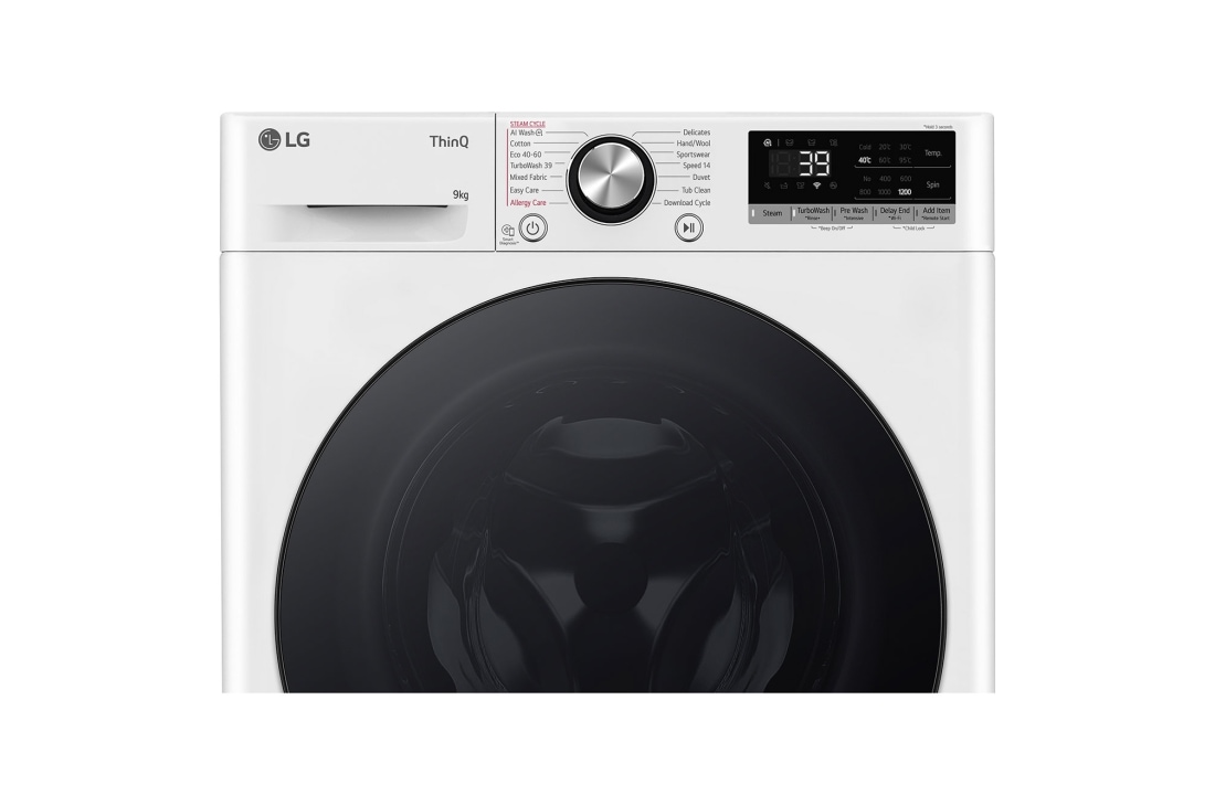LG 9 кг, макс. 1200 оборота/мин., Перална машина с пара, TurboWash™360, AI DD™ и WiFi , Slim дизайн​, Преден изглед отгоре, F2WR709S2W, thumbnail 6