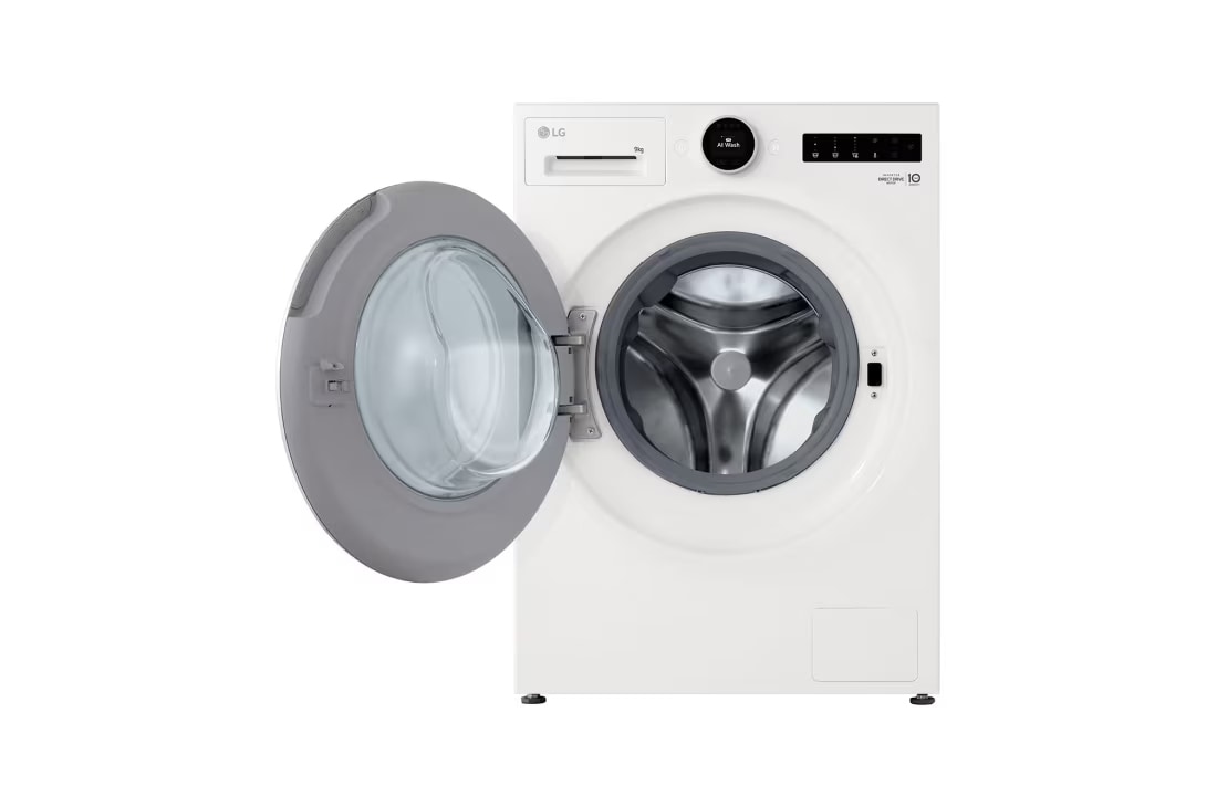 LG 9 кг, макс. 1400 оборота/мин., Перална машина с пара, TurboWash™360, AI DD™ и WiFi , Slim дизайн, Изглед отпред с отворена врата, F2X70S9TWS, thumbnail 2