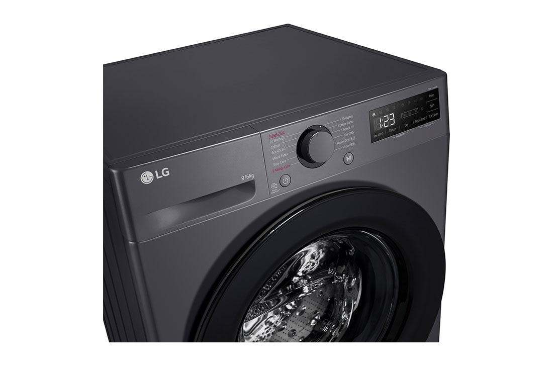 LG 9/6 кг, макс. 1400 оборота/мин., Пералня със сушилня с пара, AI DD™ технология, Преден изглед отгоре, F4DR509SBM, thumbnail 5