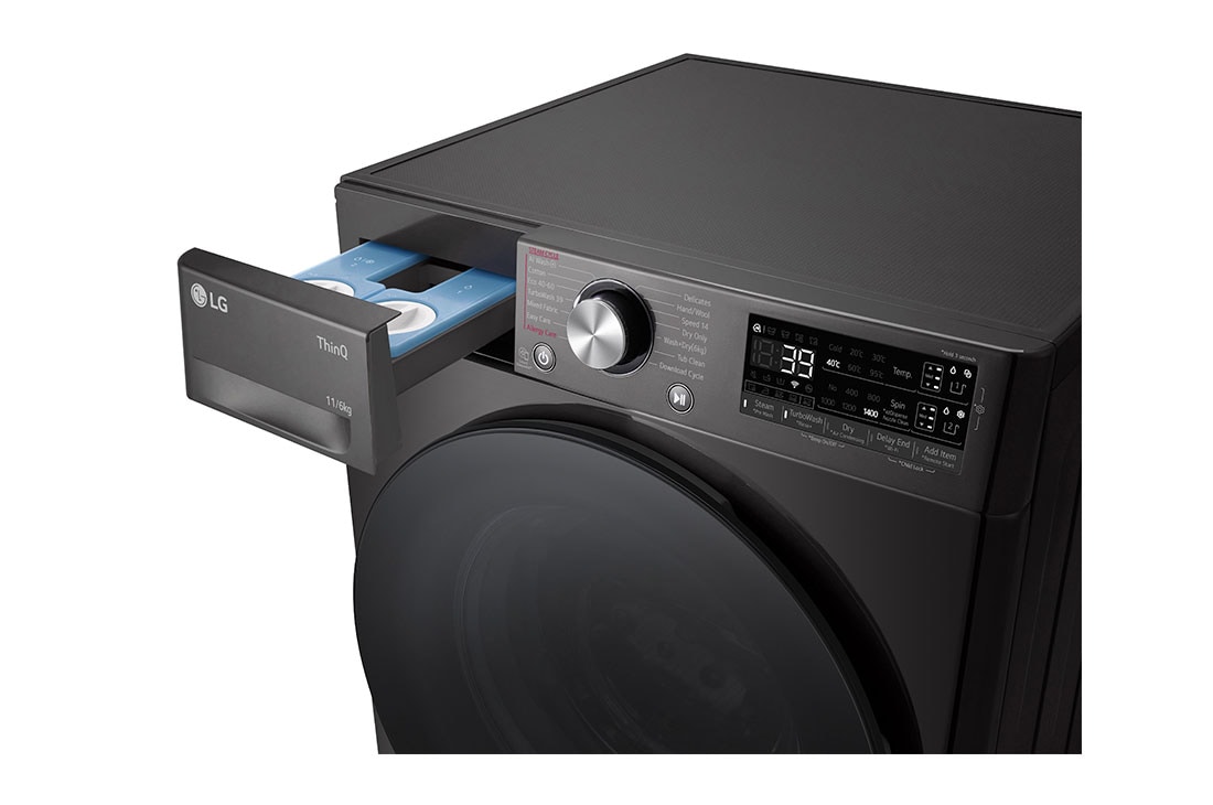 LG 11/6 кг, макс. 1400 оборота/мин., Пералня със сушилня с пара, TurboWash™360, AI DD™ и WiFi , Изглед към чекмеджето за препарати, F4DR711S2BA, thumbnail 6