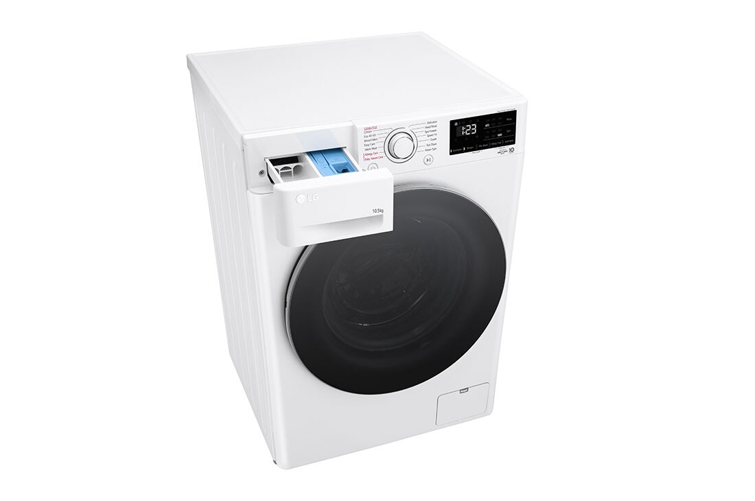 LG 10.5 кг, макс. 1400 оборота/мин., Перална машина с пара, AI DD™ технология, Перспективен изглед отгоре към чекмеджето за препарати, F4WV3210S1A, thumbnail 9