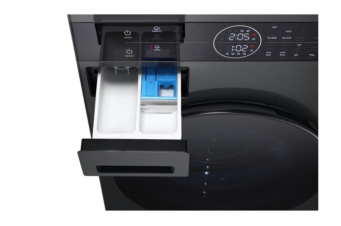 LG  WashTower™, 12/10 кг, макс. 1400 оборота/мин.,  Steam™, TurboWash™360, Автоматично почистване на кондензатора и ThinQ™ WiFi , WT1210BBF, thumbnail 4
