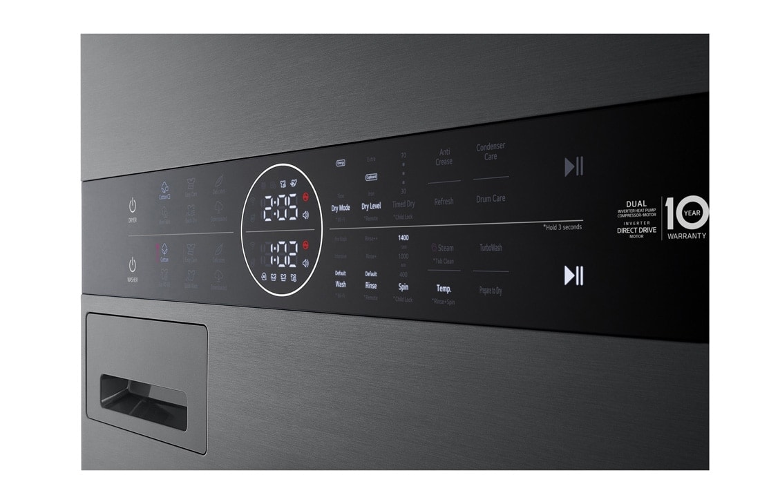 LG  WashTower™, 12/10 кг, макс. 1400 оборота/мин.,  Steam™, TurboWash™360, Автоматично почистване на кондензатора и ThinQ™ WiFi , WT1210BBF, thumbnail 6