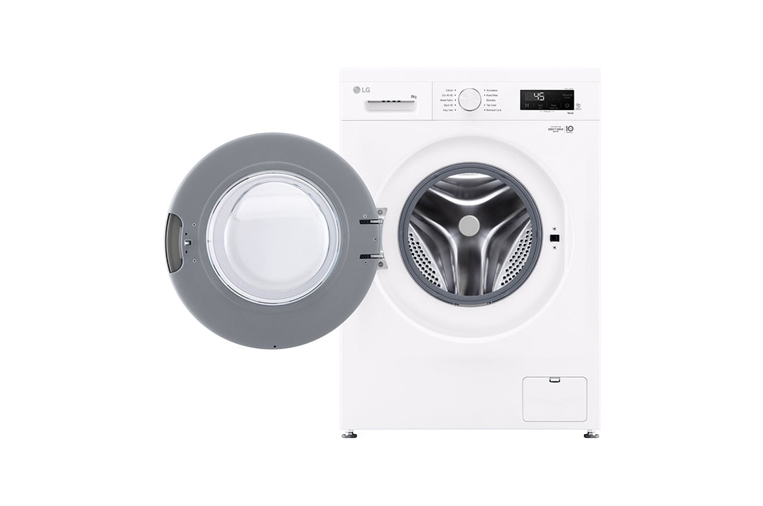 LG 8 кг, макс. 1400 оборота/мин., Перална машина с пара, WiFi , Изглед отпред с отворена врата, F4X1008NWH, thumbnail 2