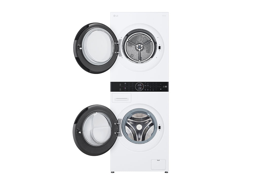 LG  WashTower™, 12/10 кг, макс. 1400 оборота/мин.,  Steam™, TurboWash™360, Автоматично почистване на кондензатора и ThinQ™ WiFi , front view open door, WT1210WWF, thumbnail 3