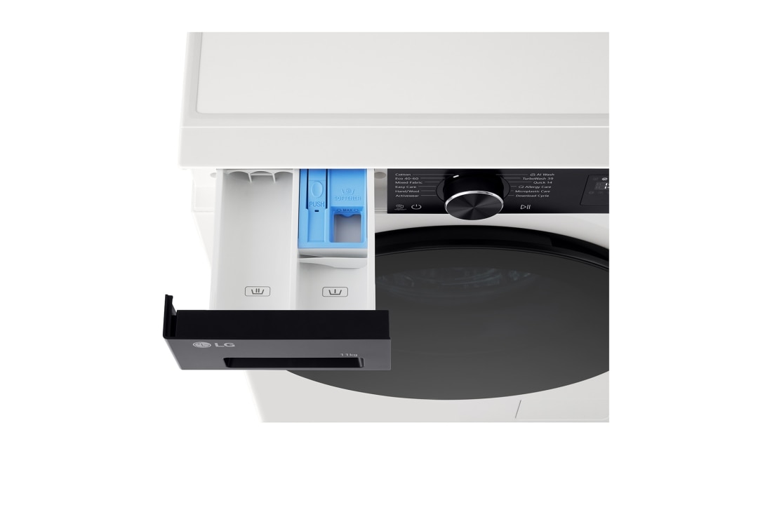 LG 11 кг, макс. 1400 оборота/мин., Перална машина с пара, TurboWash™360, AI DD™ и WiFi , Преден изглед отгоре, F4X5011THB, thumbnail 4