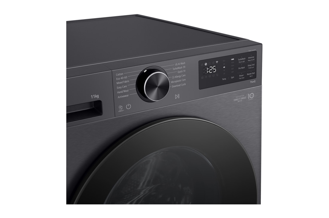LG 11 кг, макс. 1400 оборота/мин., Перална машина с пара, TurboWash™360, AI DD™ и WiFi , Преден изглед отгоре, F4X5011TBB, thumbnail 4