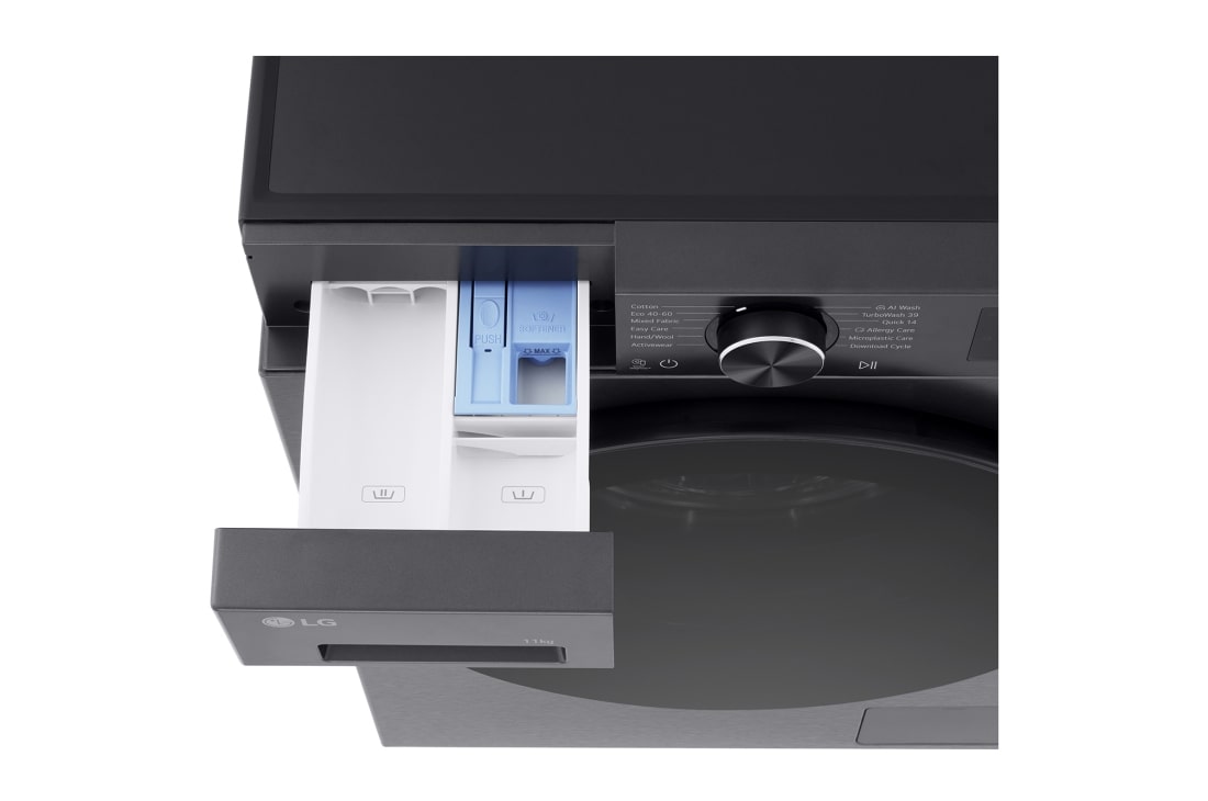 LG 11 кг, макс. 1400 оборота/мин., Перална машина с пара, TurboWash™360, AI DD™ и WiFi , Перспективен изглед отгоре, F4X5011TBB, thumbnail 7
