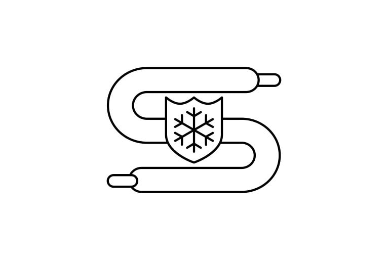 В средата на S-образно огъната тръба със заоблени връзки в двата края е поставен щит, съдържащ снежинка.