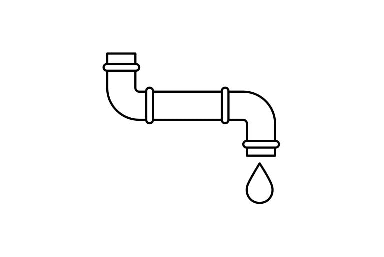 Капка падаща от десния край на дълга, хоризонтална водопроводна тръба, докато другият ѝ край е обърнат нагоре. 