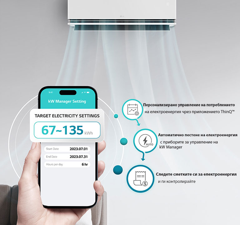 Количеството консумирана енергия от климатика може да се зададе предварително. 