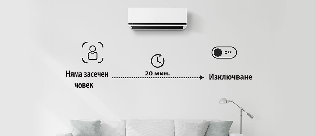 Изключва климатика, ако няма никой в продължение на 20 минути. Можете да избирате опциите само чрез ThinQ.