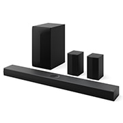 LG S70TR LG Soundbar за домашно кино със задни високоговорители Dolby Atmos 5.1.1 канала, Изглед от ъгъл на LG Soundbar S70TR, събуфъра и задните високоговорители, S70TR, thumbnail 2