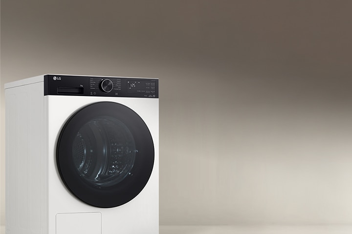 Снимка на сушилнята на LG, заснета от частичен страничен ъгъл