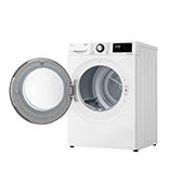LG 8 кг, Eco Hybrid™ Сушилня с DUAL Inverter HeatPump, Автоматично почистване на кондензатора и ThinQ™ WiFi, Изглед от дясна страна с отворена врата, RH80V3AVBN, thumbnail 11