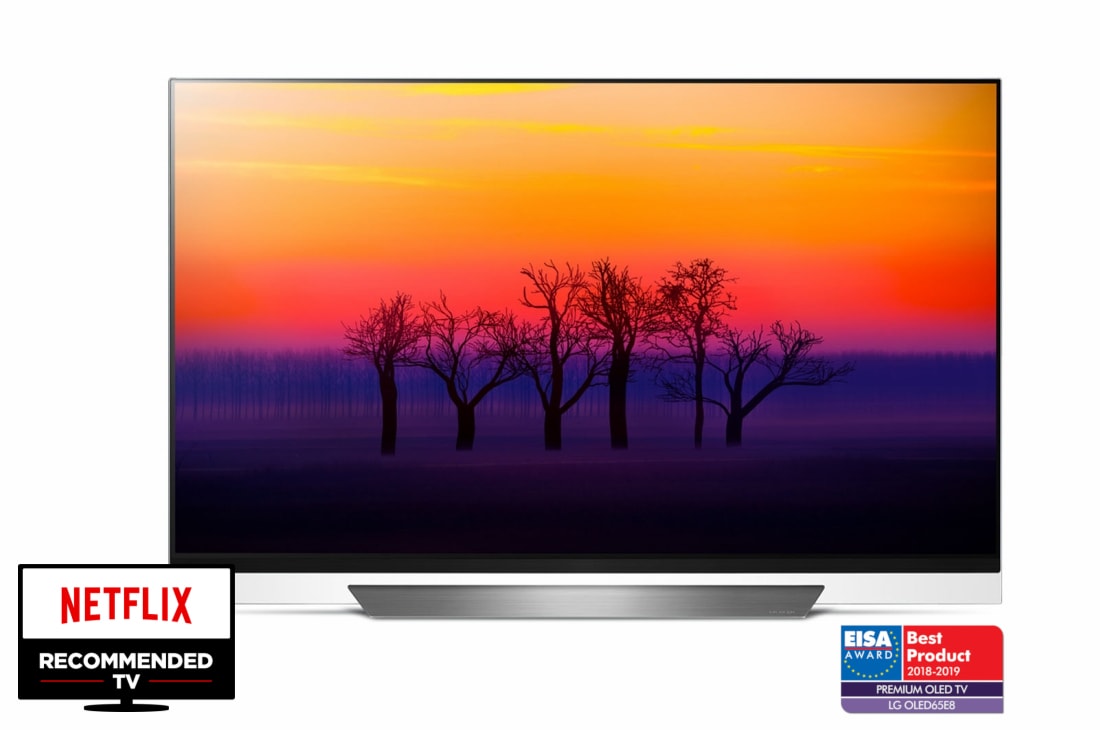 LG OLED телевизор LG 65'' (165 cm) с дизайн „Картина върху стъкло“ 4K кинематографичен HDR, операционна система webOS 4.0 и аудиосистема Dolby Atmos®, OLED65E8PLA