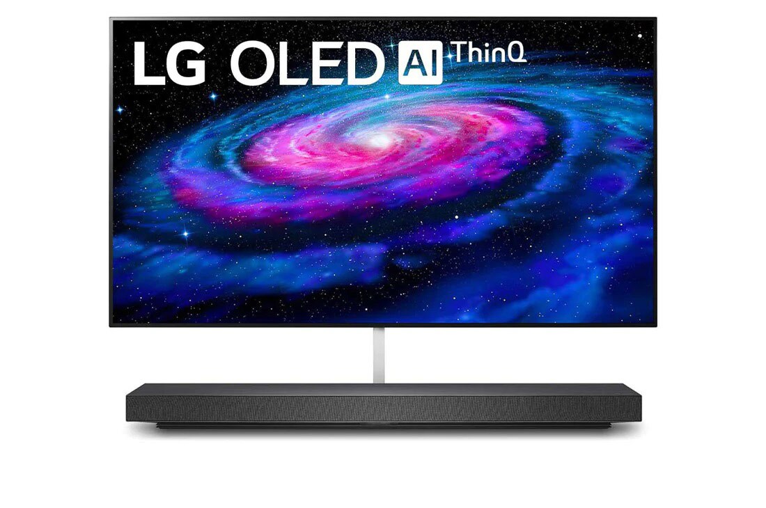 LG WX 65-инчов 4K смарт OLED телевизор, изглед отпред със запълваща снимка, OLED65WX9LA