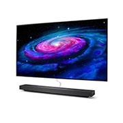 LG WX 65-инчов 4K смарт OLED телевизор, изглед отстрани под ъгъл 30 градуса със запълваща снимка, OLED65WX9LA, thumbnail 2