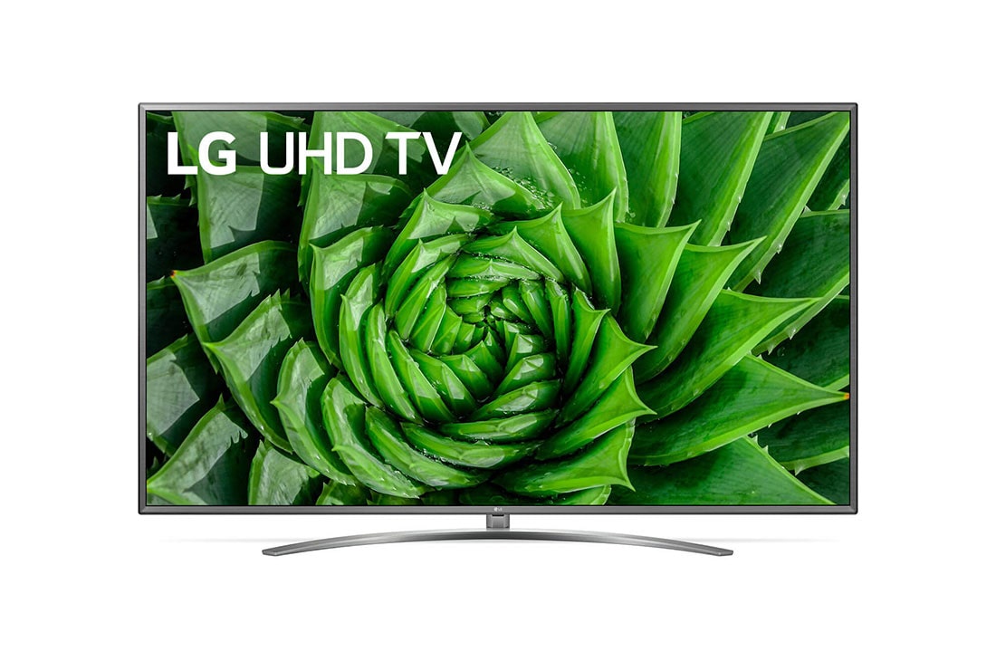 LG UN81 75-инчов 4K смарт UHD TV, изглед отпред със запълваща снимка, 75UN81003LB