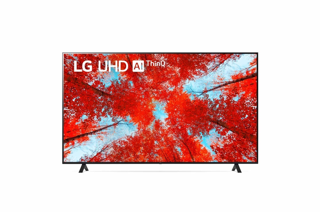 LG 75'' (189 cm) 4K HDR Smart UHD TV, Изглед отпред на UHD телевизора от LG с изображение и лого на продукта, 75UQ90003LA