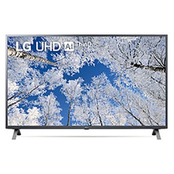 Изглед отпред на UHD телевизора от LG с изображение и лого на продукта1