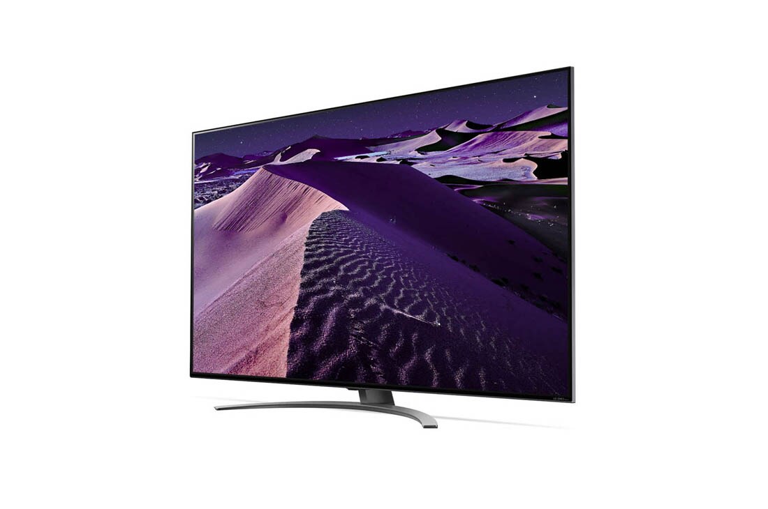 LG QNED 55'' QNED86 MiniLED 4K TV, изглед отстрани под ъгъл 30 градуса с изображение, 55QNED863QA, thumbnail 3