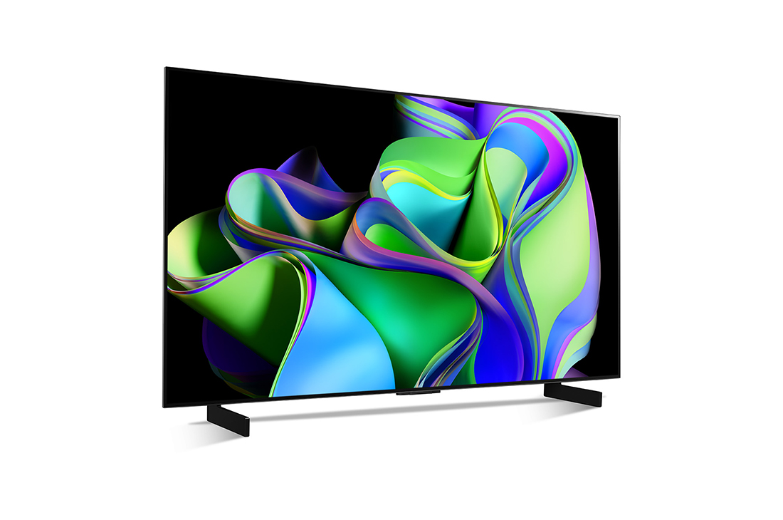 LG OLED evo C3 42-инчов 4K смарт телевизор от 2023 г, Изглед отстрани под лек ъгъл и обърнат надясно., OLED42C31LA, thumbnail 6
