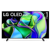 LG OLED evo C3 42-инчов 4K смарт телевизор от 2023 г, Изглед отпред на OLED телевизор на LG и емблема „11 години OLED телевизор №1 в света“ на екрана., OLED42C32LA, thumbnail 1