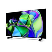 LG OLED evo C3 42-инчов 4K смарт телевизор от 2023 г, Изглед отстрани под лек ъгъл и обърнат наляво., OLED42C32LA, thumbnail 2