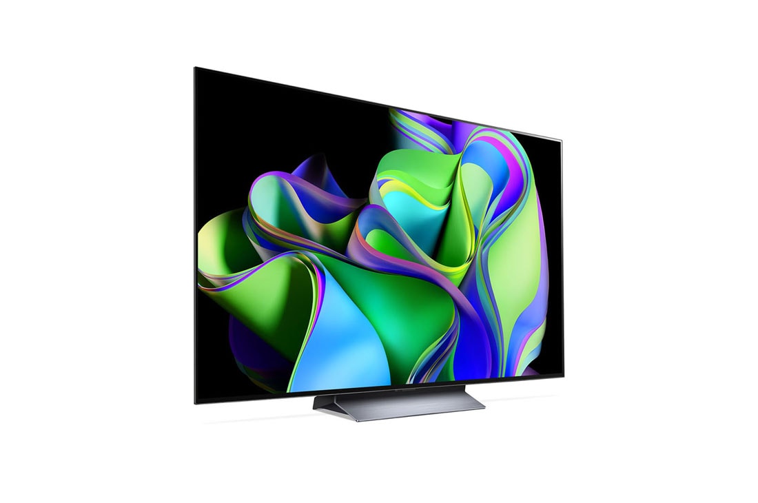 LG OLED evo C3 77-инчов 4K смарт телевизор от 2023 г, Изглед отстрани под лек ъгъл и обърнат надясно., OLED77C31LA, thumbnail 5