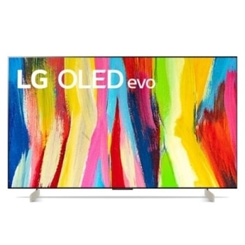 Изглед отпред с логото на LG OLED evo, емблемата „10 години OLED телевизор №1 в света“ на екрана и саундбар под него1