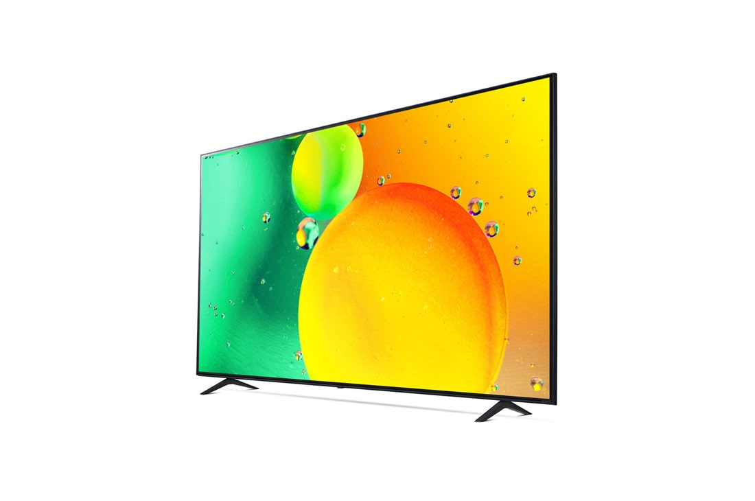 LG NanoCell 75'' NANO75 4K TV, изглед отстрани под ъгъл 30 градуса с изображение, 75NANO753QA, thumbnail 3
